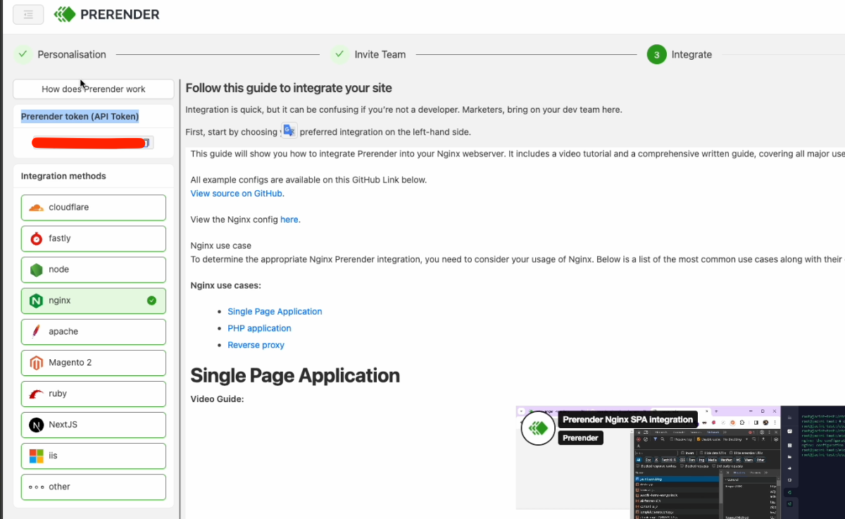 Prerender.io 註冊後畫面